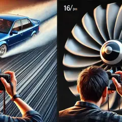 Fotografo cattura una blu Audi in derapata e un motore a reazione in movimento, mostrando l'effetto rolling shutter.