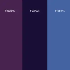 Paletta cromatica con tonalità scure: dal bordeaux al viola, passando per il blu notte e un blu più acceso.