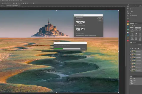Software per focus stacking in azione: Photoshop fonde livelli per un'immagine nitida.