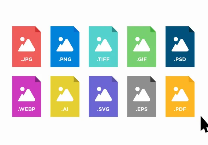 Icone di vari formati immagine: JPG, PNG, TIFF, GIF, PSD, WEBP, AI, SVG, EPS, PDF. Quale formato scegliere per il tuo progetto?