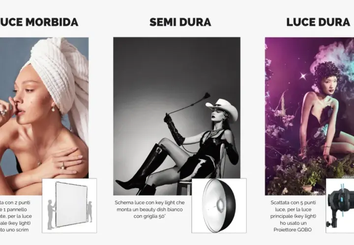 La **luce dura** crea un'atmosfera drammatica in questa immagine con una modella in un ambiente fantasy.