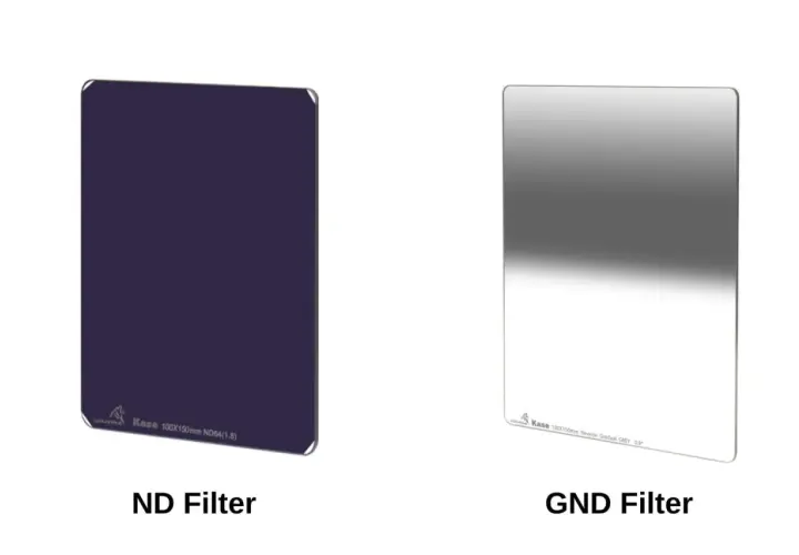 Due filtri fotografici: un ND viola uniforme e un GND sfumato grigio. Ideali per ogni scatto.