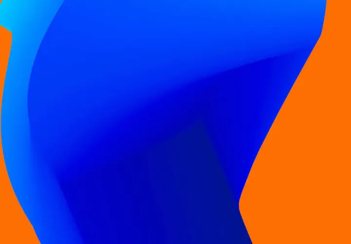 Onda blu vibrante su sfondo arancione complementare, un contrasto audace e moderno.