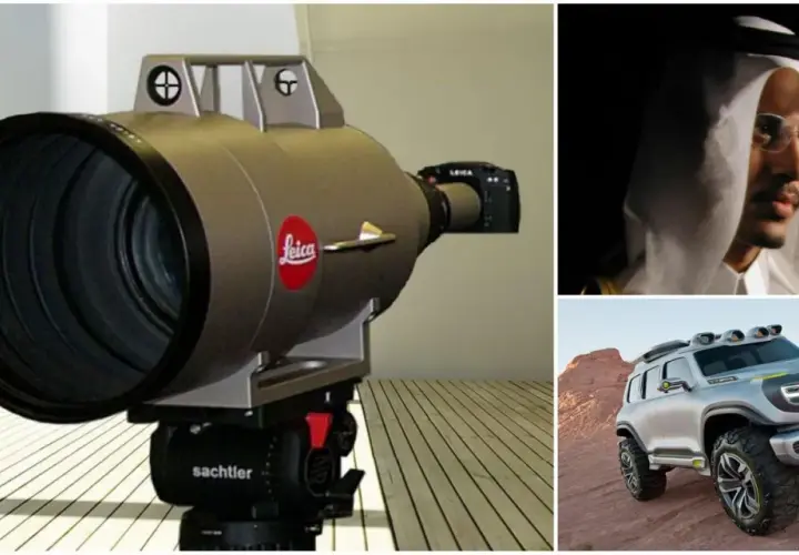 Obiettivo Leica, un uomo in abito tradizionale e un concept car Mercedes. Forse il Leica è l'obiettivo più costoso al mondo.