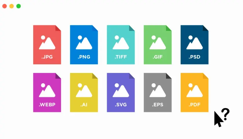 Icone di vari formati immagine: JPG, PNG, TIFF, GIF, PSD, WEBP, AI, SVG, EPS, PDF. Quale formato scegliere per il tuo progetto?