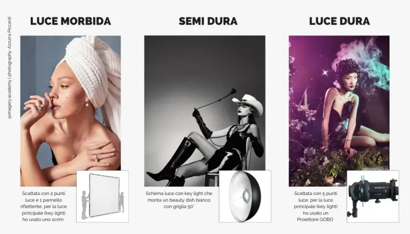 La **luce dura** crea un'atmosfera drammatica in questa immagine con una modella in un ambiente fantasy.