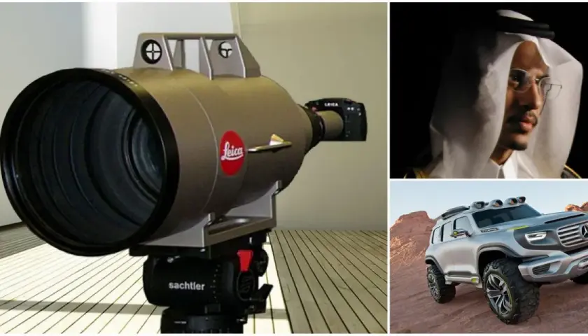 Obiettivo Leica, un uomo in abito tradizionale e un concept car Mercedes. Forse il Leica è l'obiettivo più costoso al mondo.