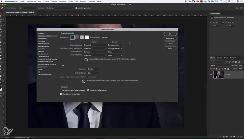 Immagine mostra le impostazioni di Photoshop per personalizzare l'aspetto, utile per chi vuole sapere come installare Photoshop e configurarlo.