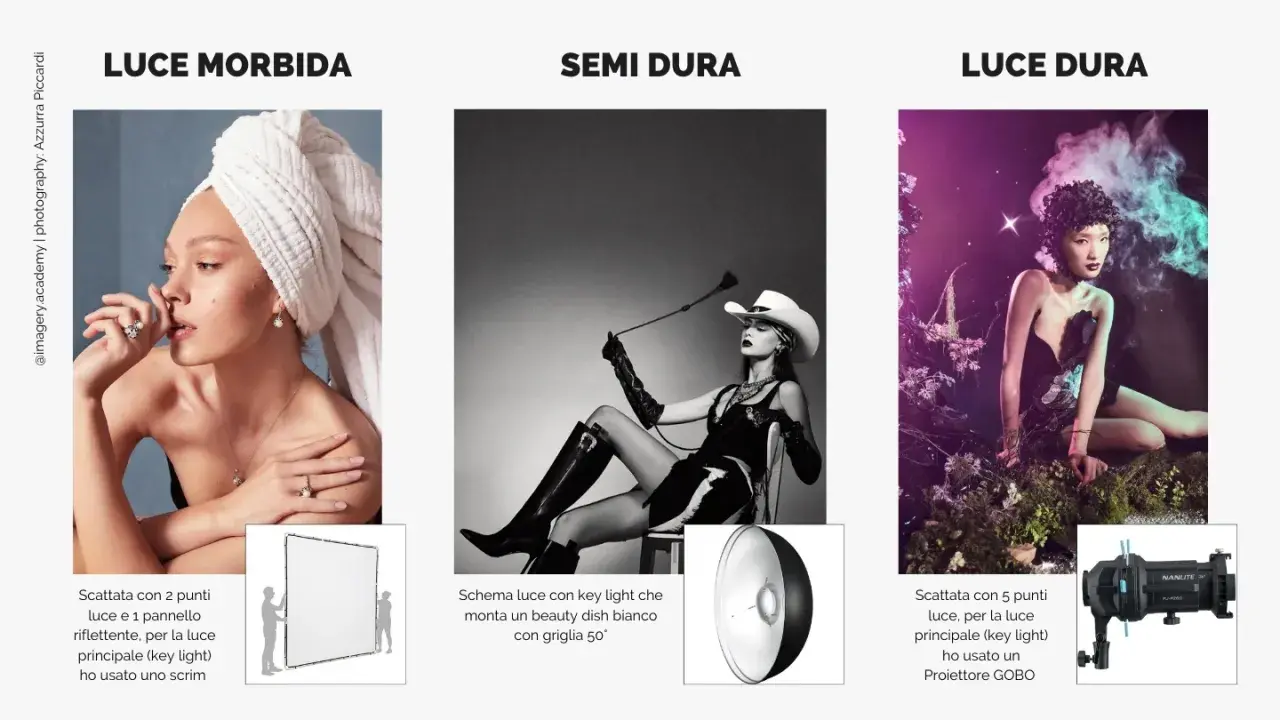 La **luce dura** crea un'atmosfera drammatica in questa immagine con una modella in un ambiente fantasy.