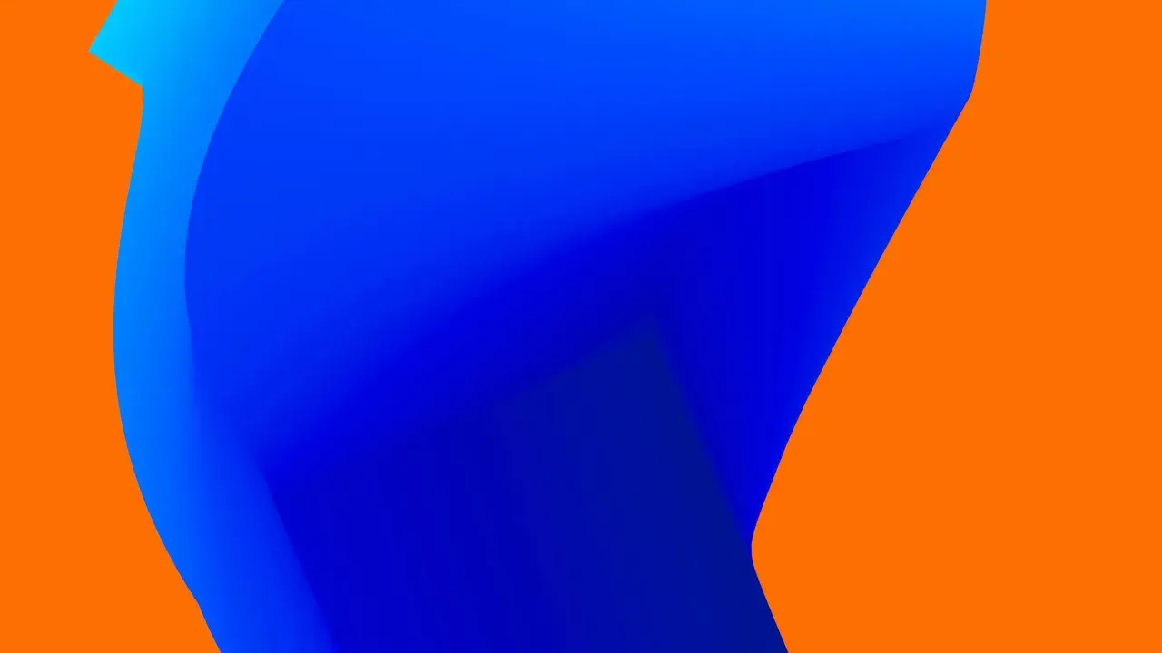 Onda blu vibrante su sfondo arancione complementare, un contrasto audace e moderno.