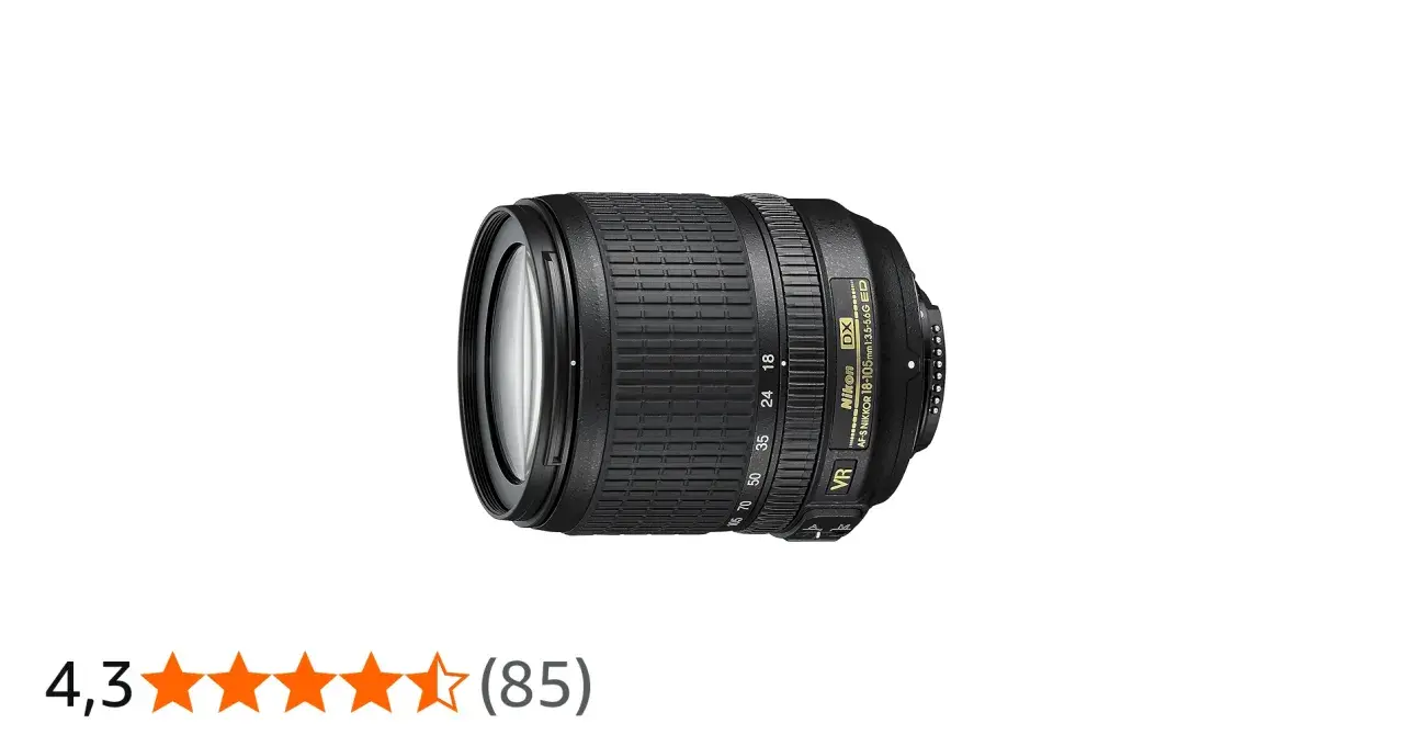 Obiettivo Nikon 18-105mm VR, versatile per paesaggi e ritratti. Ottimo per iniziare a fotografare.