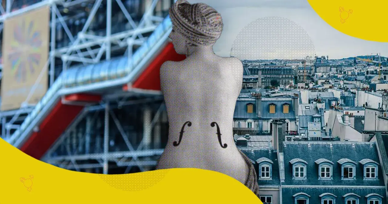 La schiena di una figura stilizzata, con le curve di un violino di Ingres, si staglia su uno sfondo parigino.